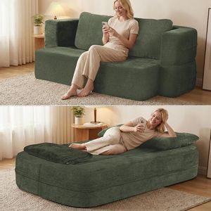 Divano letto Scott Queen con coperta, divano componibile senza struttura a nuvola per soggiorno, stile bracciolo dritto - Product Image 1