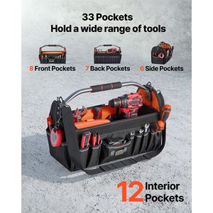 Bolsa de Herramientas de 16.1 Pulgadas con 33 Bolsillos, Organizador de Herramientas para Mantenimiento Eléctrico con Asa Ajustable - Product Image 2
