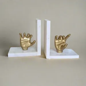 Luxury White Marble Art Deco Bookends with Gold Hand Sculptures Decorative Holder Home Office Bookshelf <b>Library</b> Display - Product Image 6