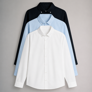 Men Spring Long Sleeve Button <b>Down</b> Dress Shirt Solid Color Formal Woven Cotton Anti-Wrinkle Full Sleeve Custom Print - Product Image 1
