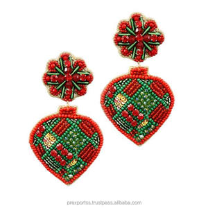 Handmade Pearl Beaded Christmas Ornament Earrings Holiday <b>Tree</b> Drop Earrings Festive Fashion Jewelry for Women Party Gift - Product Image 2