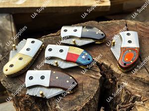 Cuchillo de Camping EDC de Acero de Damasco Hecho a Mano, Hoja Afilada como una Navaja, Mini Cuchillo de Bolsillo con Mango de Cuerno de Carnero y Funda de Cuero, Venta al por Mayor ODM/OEM - Product Image 6