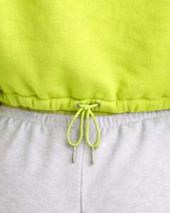 Sudadera con capucha corta de forro polar verde lima con cremallera de un cuarto, bolsillo canguro, dobladillo con cordón ajustable, estilo casual urbano, cálida, para mujer - Product Image 6