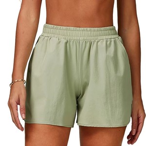 Shorts de Mujer Tejidos en Verde Menta, Cintura Alta, Transpirables, Cintura Elástica, Estilo Casual Deportivo, Corte Regular, Color Sólido - Product Image 3