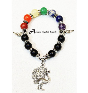 Pulsera de Obsidiana Negra con Piedras Preciosas Naturales, Amuleto de Pavo Real, Joyería de Ágata Hecha a Mano, Regalo Empresarial, Exportaciones de Cristales Amayra - Product Image 2