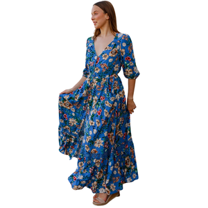 Vestido Maxi Informal para Mujer, Cuello Cuadrado, Vestido Largo - Product Image 1