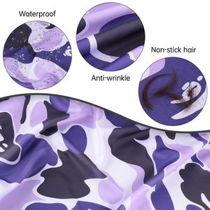 Cape de coiffure en soie et polyester camouflage violet, résistante à l'eau, ouverture de cou réglable, antistatique, écologique - Product Image 4