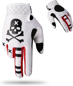 Gants de cyclisme à doigts entiers, imprimé crâne blanc, polyester, antidérapants, fermeture auto-agrippante, unisexe, respirants pour l'été - Product Image 1