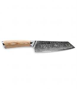 Couteau de cuisine ChefTool avec manche en bois arrondi et finition métallique, en acier Damas fixe - Product Image 4