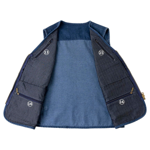 Gilet en jean multi-poches coupe ajustée, style décontracté, en coton bleu respirant, style automne, taille haute, délavage clair, boutonné - Product Image 2