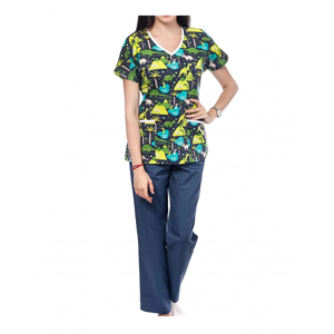 Premium Turquoise V-Neck <b>Scrub</b> <b>Top</b> Featuring a Cartoon Puppy Print Customize Hospital Nurse Medical Doctor Nursing Workwear - Product Image 6
