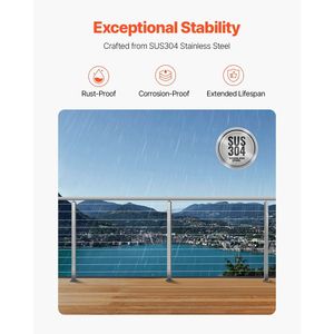 Pacco da 1 cavo in acciaio inox Rail Post Pre-forato fori 36x2x2 orizzontale-foro ponte ringhiera - Product Image 3