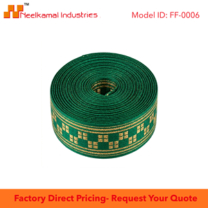 ริบบิ้นผ้าเมทัลลิกสีเขียวมรกตขนาด 25 มม. ลายทอง จากนีลคามัล อินดัสทรีส์ สำหรับตกแต่งเสื้อผ้า งานออกแบบ และงาน DIY - Product Image 6