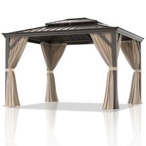 10' X 12' Outdoor Double <b>Roof</b> Hardtop Gazebo <b>Canopy</b> & Pergola for Sun Protection - Product Image 1