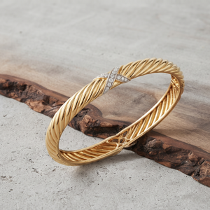 Wholesale Custom Luxury Gold Plated 925 Sterling <b>Silver</b> Twisted Cable <b>Bangle</b> <b>Bracelet</b> with Pavé Diamond X Cross Station - Product Image 2