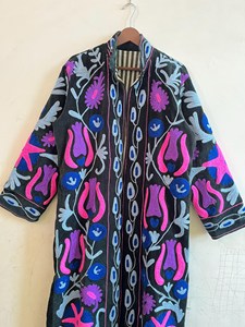 ชุดคลุมกำมะหยี่ผ้าฝ้ายพิมพ์ลายดอกไม้แบบซูซานี แขนสามส่วน ปิดด้วยเชือกผูก เนื้อผ้านุ่ม ระบายอากาศได้ดี ของขวัญสำหรับเธอ ความยาวเต็มตัว - Product Image 5