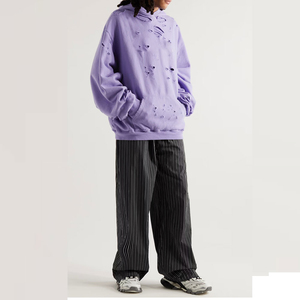 Sweat-shirt à capuche oversize pour homme, lavande, design découpé et vieilli, en coton French Terry, style streetwear, pour l'automne - Product Image 2