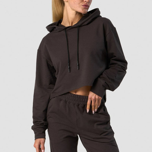 Hoodie court ample et léger personnalisé, lavable, avec coupe ajustée et effet usé, style streetwear pour femme, vente en gros - Product Image 6