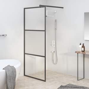 Paroi de douche noire avec porte 35,4''x76,8'' en verre ESG semi-frosted et cadre noir - Product Image 1
