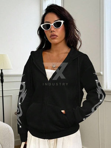 Custom <b>Rhinestone</b> Zip Up Hoodie Women Cropped <b>Jacket</b> Star Print Streetwear Fashion Winter Warm - Product Image 5