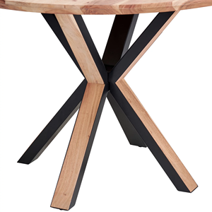 Table de salle à manger industrielle Star Base, combinant bois et finition noire mate, plateau rond en bois d'acacia massif, pour la maison et la cuisine - Product Image 4