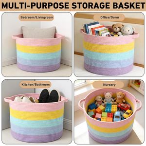 65L <b>Large</b> Woven Cotton Rope Nursery Basket, Laundry Basket Laundry Hamper with Handles,Blanket Basket Storage <b>Bin</b> for Toys - Product Image 2