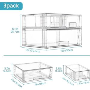 3-Pack Stackable Metal <b>Storage</b> Drawers Easy Assembly <b>Acrylic</b> Undersink Organizer for Bathroom Closet - Product Image 3