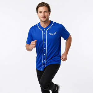 Maillot de baseball bleu roi pour homme, manches courtes, logo brodé, évacuation de l'humidité, coupe classique, vêtements toutes saisons - Product Image 3