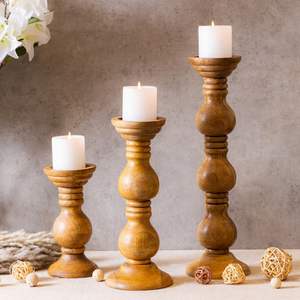 Candelabros de Madera Antiguos Hechos a Mano, Decoración Rústica para Mesa, Iluminación Vintage para Interiores del Hogar, Pieza Decorativa - Product Image 6