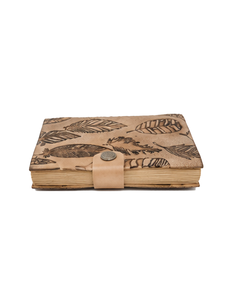 Handmade Embossed Leaf Leather <b>Journal</b> | Vintage <b>Writing</b> Notebook | Blank Travel Diary | Leather Sketchbook with Snap Closure - Product Image 2