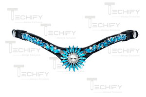Frontal de Cuero Negro para Caballo con Centro de Girasol de Diamantes de Imitación Azules, Accesorio Premium para Brida - Product Image 5