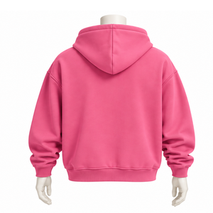 Hot <b>Pink</b> Mens Full Zip Hoodie Chenille Letter Patch Heavyweight Fleece Oversized Casual Streetwear <b>Sweatshirt</b> with Front Pockets - Product Image 2