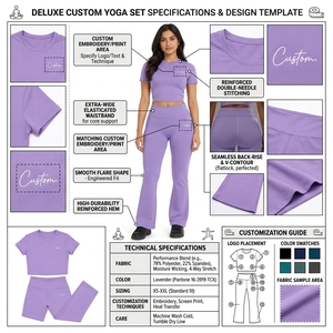 Ensemble de yoga 2 pièces pour femme : haut court à manches courtes et pantalon évasé taille haute – Tenue de sport et fitness personnalisable – Vente en gros – Fabrication de vêtements de sport - Product Image 5