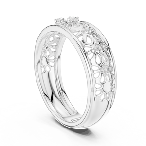 Conjunto de Anillos de Diamantes Florales de Laboratorio de Última Tendencia, Oro Blanco Sólido de 18K con Baño de Rodio, Corte Brillante, para Compromiso, Boda, Fiesta, Regalo - Product Image 2