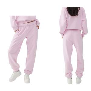 Pantalon de survêtement OEM en molleton de coton pour femme, taille haute, coupe décontractée, rose, avec logo personnalisé, vente en gros - Product Image 1