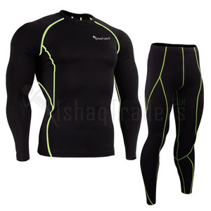 Ensemble de rashguard de compression noir pour homme, manches longues, séchage rapide, en spandex et polyester, pour le fitness - Product Image 2