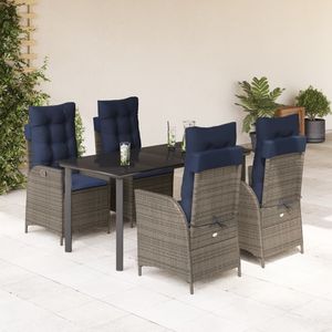 Juego de comedor de patio de ratán polivinílico gris de 5 piezas con cojines Muebles de exterior duraderos - Product Image 1