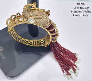Peacock 03985 Kundan <b>Bangle</b> Gold Plated Zircon Stone <b>Bracelet</b> Pearl Tassel Jewelry for Bridal Wedding Party - Product Image 4