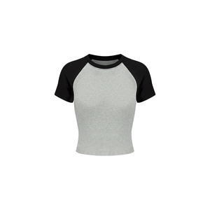 Camiseta Corta Raglan Azul Marino Personalizada para Mujer, Venta al por Mayor, de Algodón Acanalado, Estilo Baby Tee, con Manga en Contraste, Ajuste Delgado, Camisa Streetwear - Product Image 6