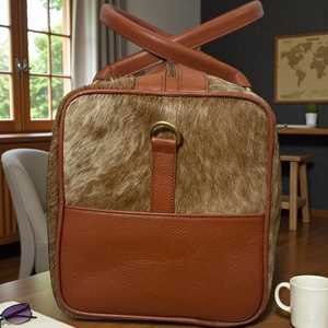 Handmade Cowhide Hair On Leather Travel Bag Duffel Weekender Carry On <b>Luggage</b> Bag Export Quality Bulk LHTB-0115 - Product Image 3
