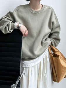 Sweat-shirt à capuche unisexe pour femme, court, uni, doublé en coton, avec broderie, épaules tombantes, saison printemps - Product Image 6