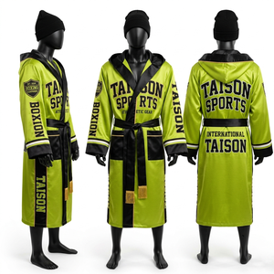 Premium 280 GSM Polyester Satin <b>Boxing</b> <b>Robe</b> Lime Green Black Panel Design Custom Sublimation Logo <b>boxing</b> rob - Product Image 1