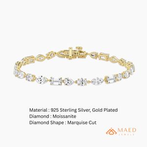 กำไลข้อมือเทนนิสทรงหลากหลายประดับมอสซาไนต์สีทองสำหรับผู้หญิง สร้อยข้อมือแฟชั่นสวยงาม เหมาะเป็นของขวัญวันครบรอบแต่งงาน สไตล์หรูหรา - Product Image 6