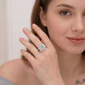 Anillo de diamantes redondos estilo flor de moissanita para mujer, joyería nupcial floral fina de plata 925 original, regalo para parejas - Product Image 2