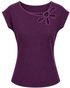 Camiseta de Cuello Redondo con Flores Moradas para Mujer, Personalizada por el Fabricante, Blusa Informal de Manga Corta para Verano, Suave, Transpirable, para Uso Diario - Product Image 1
