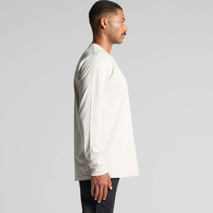 T-shirt à manches longues blanc 240 GSM, coupe ample, respirant, en coton peigné, col rond, style minimaliste - Product Image 5