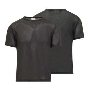 Camiseta de malla negra de la mejor calidad para hombre, manga corta, cuello redondo, deportiva, para gimnasio, entrenamiento, culturismo, ajustada al cuerpo. - Product Image 4