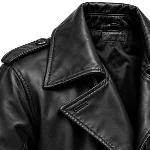 <b>Men's</b> Genuine Leather <b>Coat</b> <b>Long</b> Slim Fit With Belt Closure <b>Black</b> - Product Image 2