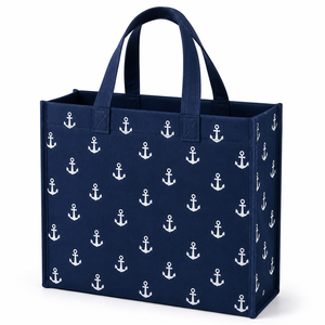 <b>Navy</b> Blue Custom Printed Nonwoven Felt <b>Tote</b> <b>Bag</b> Medium Size Hand Length Handle Open Closure for Daily Use - Product Image 4