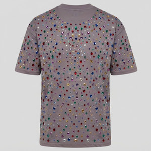T-shirt décontracté pour homme, uni, avec strass, manches courtes, 100% coton, séchage rapide, écologique, respirant, pour un style streetwear au quotidien - Product Image 2
